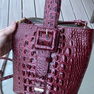 Brahmin Deep Red Croc-Embossed Shoulder Bag original and new